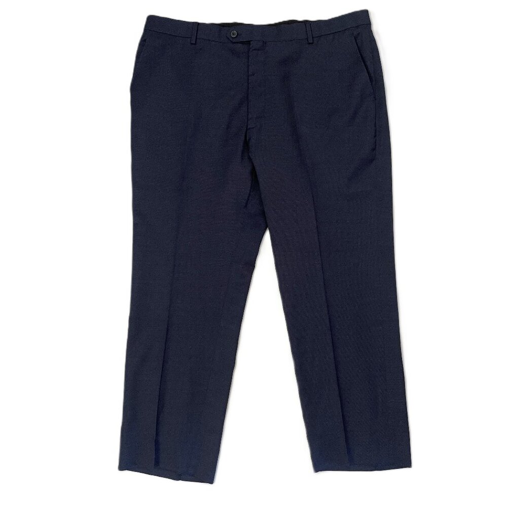 Kenneth Cole Dress Pants Mens 42x28 Navy Blue Stretch Wool Suit Trousers Flat